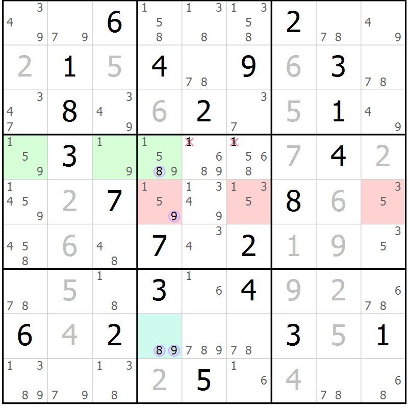 Position des candidats pour la solution de la Gr 12 page 15 du magazine de sudoku Suprême n° 028