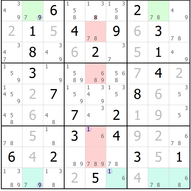 Position des candidats pour la solution de la Gr 12 page 15 du magazine de sudoku Suprême n° 028