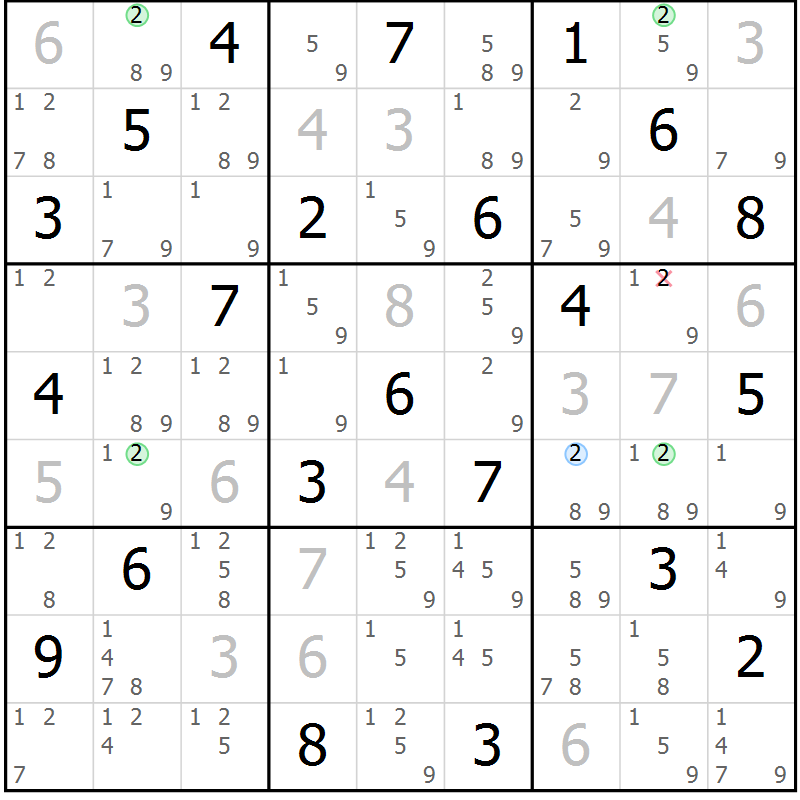 Position des candidats pour la solution de la Gr 13 page 16 du magazine de sudoku Suprême n° 028