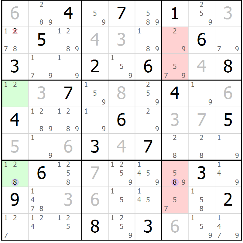 Position des candidats pour la solution de la Gr 13 page 16 du magazine de sudoku Suprême n° 028