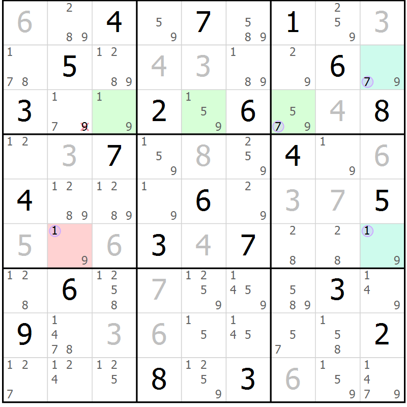 Position des candidats pour la solution de la Gr 13 page 16 du magazine de sudoku Suprême n° 028