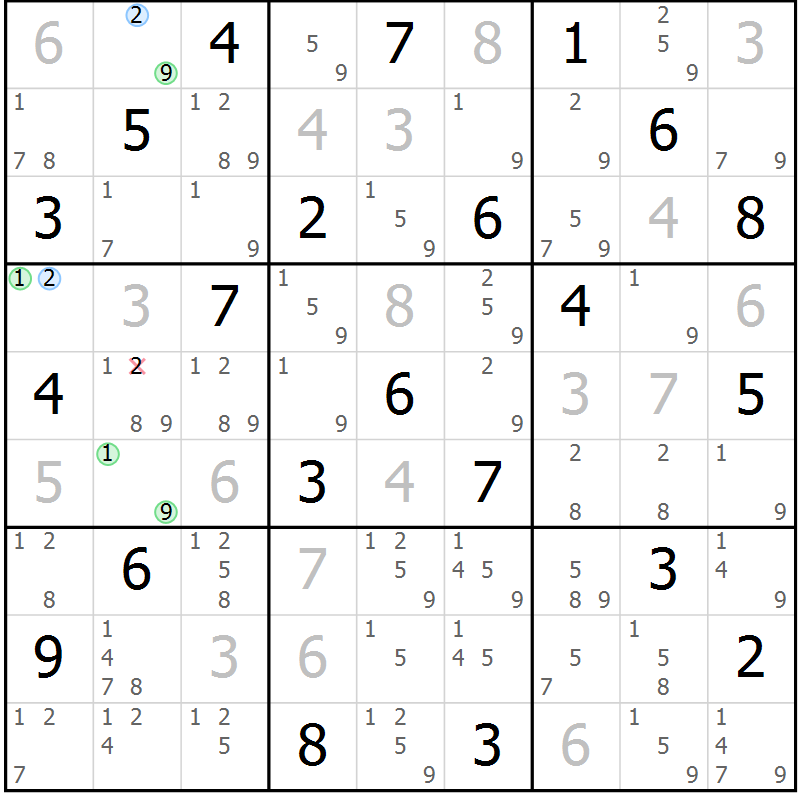 Position des candidats pour la solution de la Gr 13 page 16 du magazine de sudoku Suprême n° 028