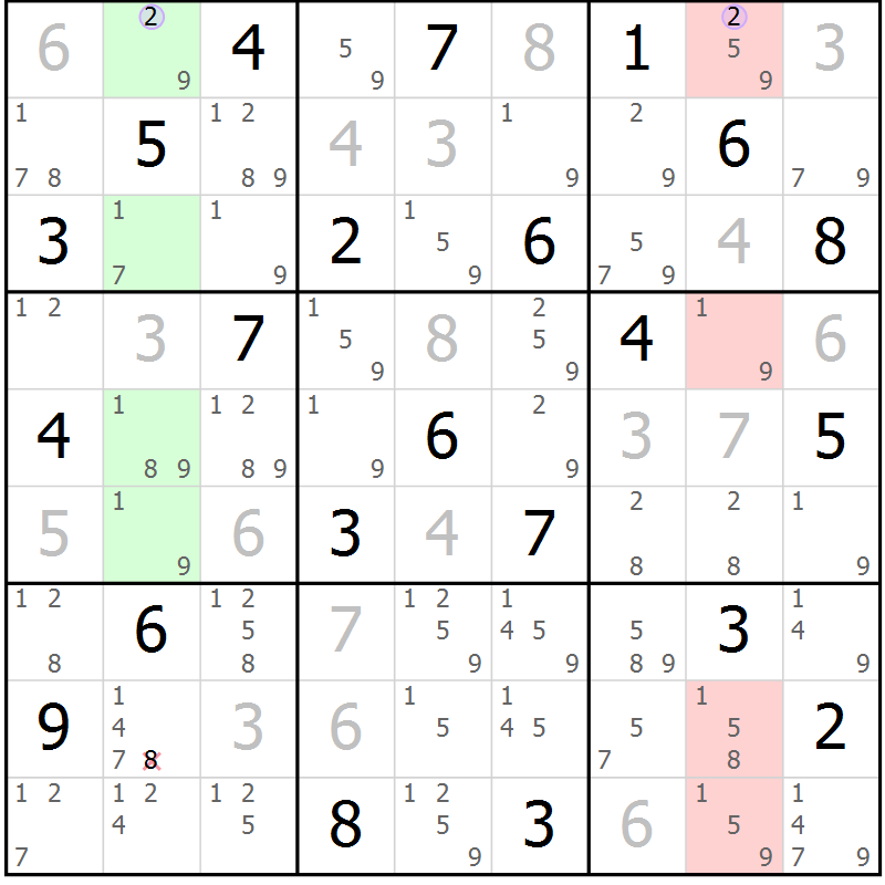 Position des candidats pour la solution de la Gr 13 page 16 du magazine de sudoku Suprême n° 028