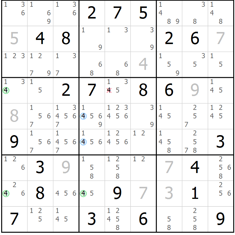 Position des candidats pour la solution de la Gr 14 page 17 du magazine de sudoku Suprême n° 028