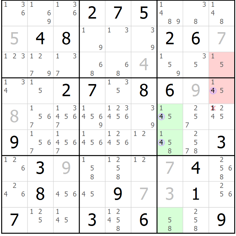 Position des candidats pour la solution de la Gr 14 page 17 du magazine de sudoku Suprême n° 028
