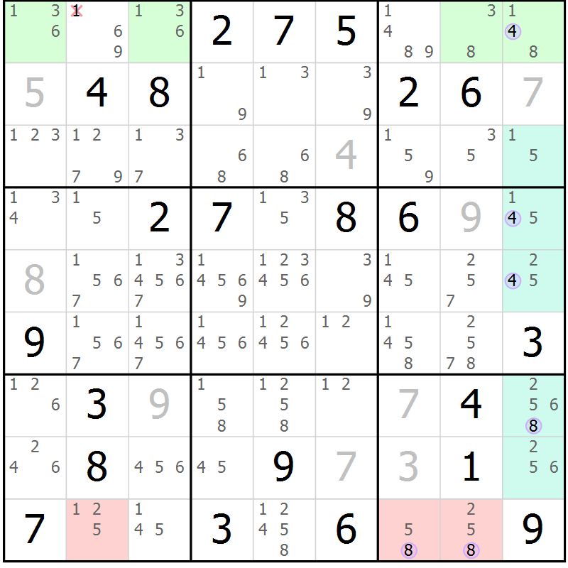 Position des candidats pour la solution de la Gr 14 page 17 du magazine de sudoku Suprême n° 028