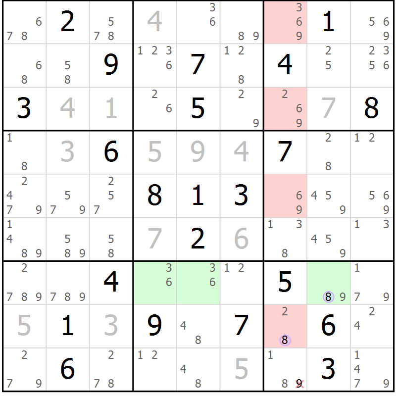 Position des candidats pour la solution de la Gr 15 page 18 du magazine de sudoku Suprême n° 028