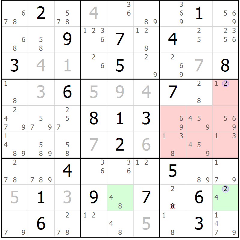 Position des candidats pour la solution de la Gr 15 page 18 du magazine de sudoku Suprême n° 028