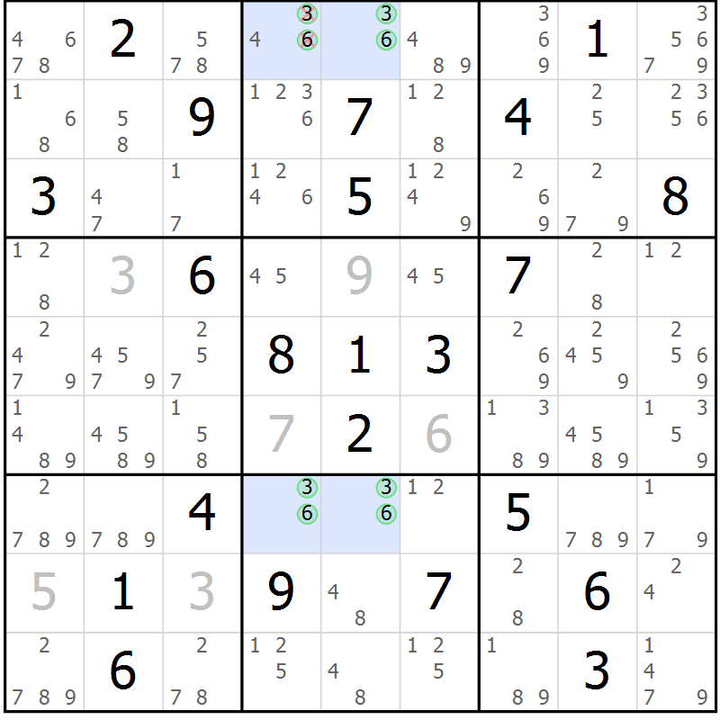 Position des candidats pour la solution de la Gr 15 page 18 du magazine de sudoku Suprême n° 028