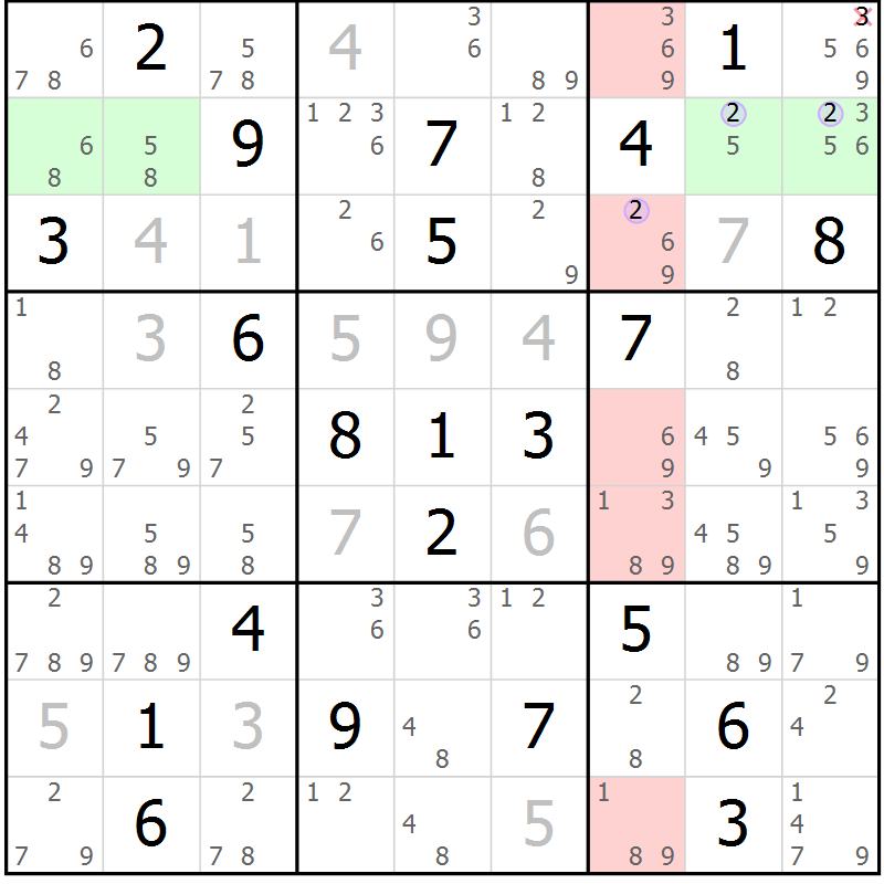 Position des candidats pour la solution de la Gr 15 page 18 du magazine de sudoku Suprême n° 028
