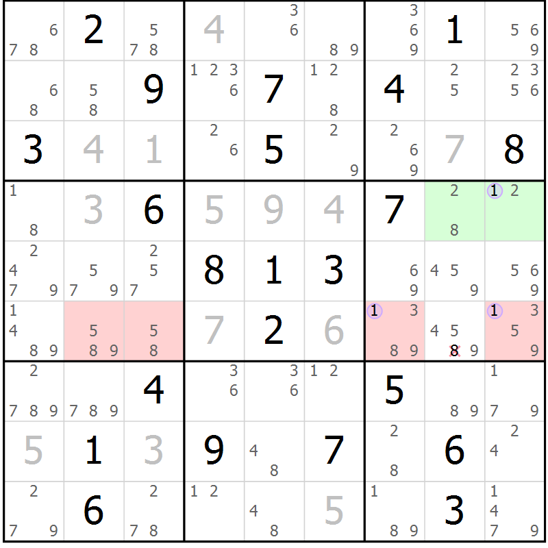 Position des candidats pour la solution de la Gr 15 page 18 du magazine de sudoku Suprême n° 028