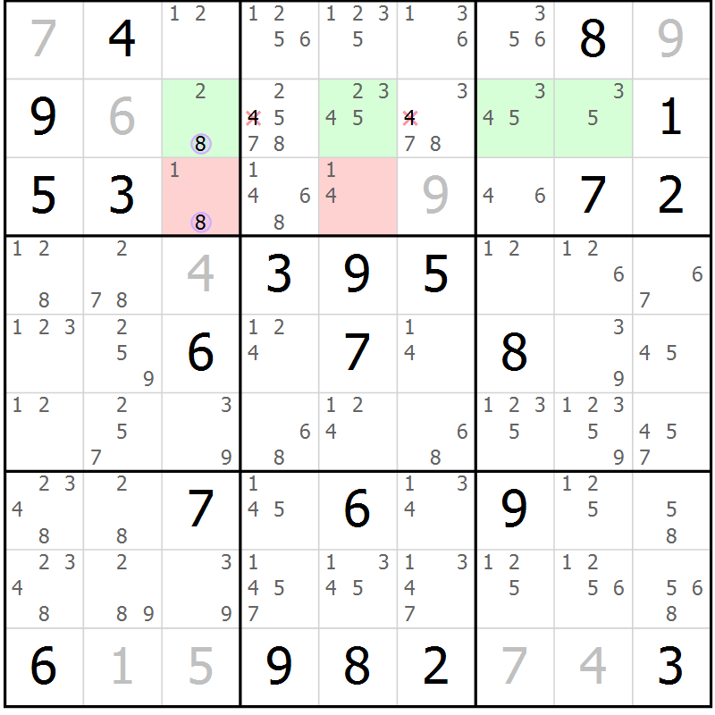 Position des candidats pour la solution de la Gr 16 page 19 du magazine de sudoku Suprême n° 028