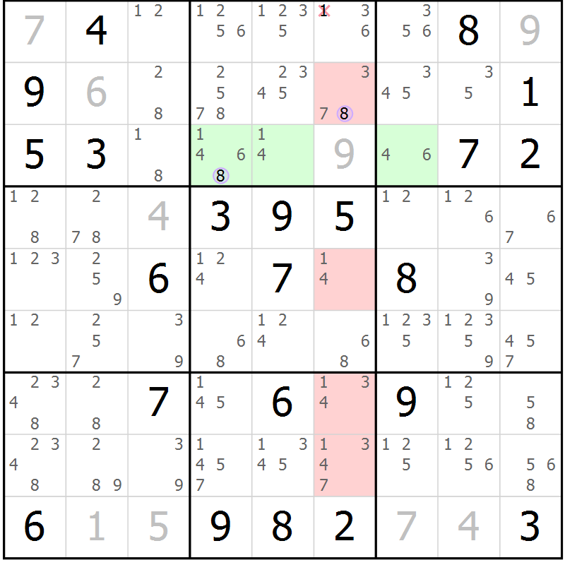 Position des candidats pour la solution de la Gr 16 page 19 du magazine de sudoku Suprême n° 028