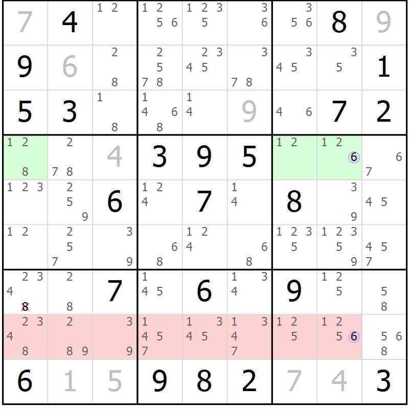 Position des candidats pour la solution de la Gr 16 page 19 du magazine de sudoku Suprême n° 028