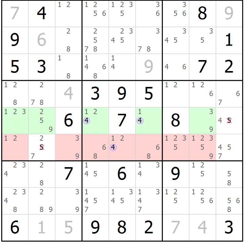 Position des candidats pour la solution de la Gr 16 page 19 du magazine de sudoku Suprême n° 028