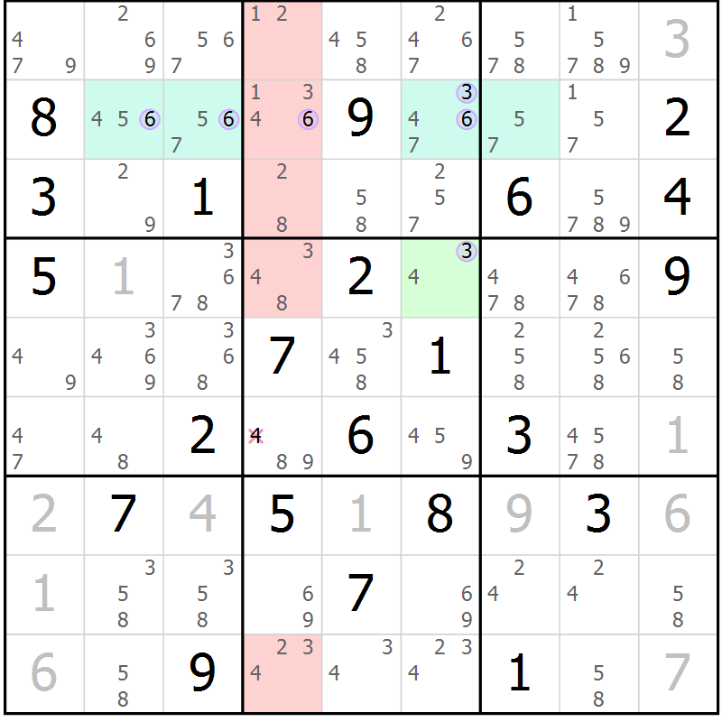 Position des candidats pour la solution de la Gr 17 page 20 du magazine de sudoku Suprême n° 028