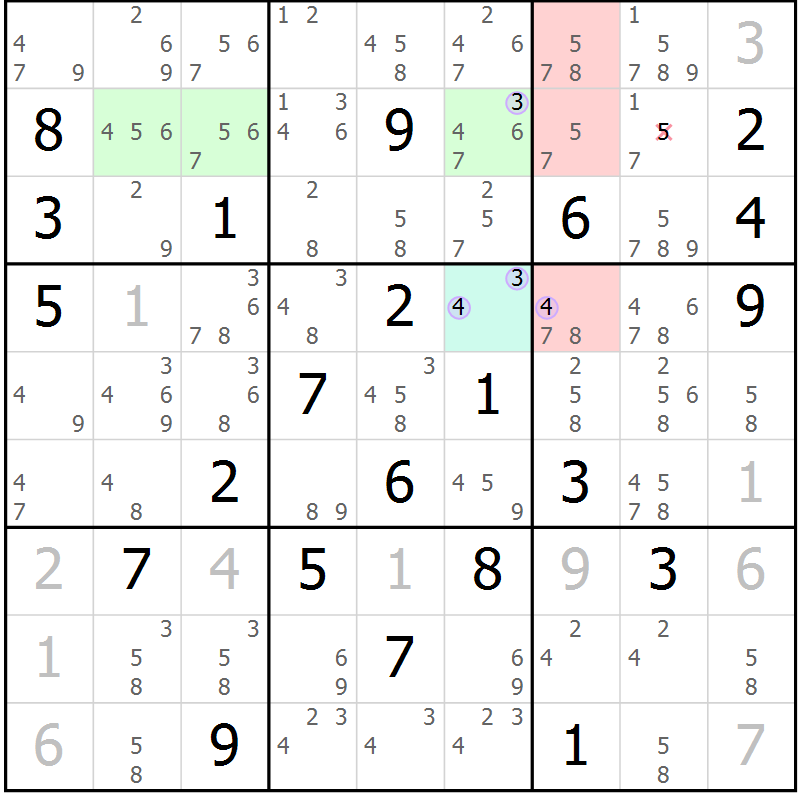 Position des candidats pour la solution de la Gr 17 page 20 du magazine de sudoku Suprême n° 028
