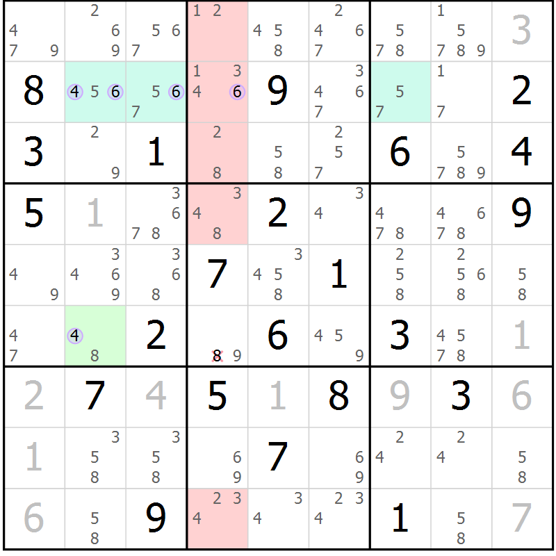 Position des candidats pour la solution de la Gr 17 page 20 du magazine de sudoku Suprême n° 028