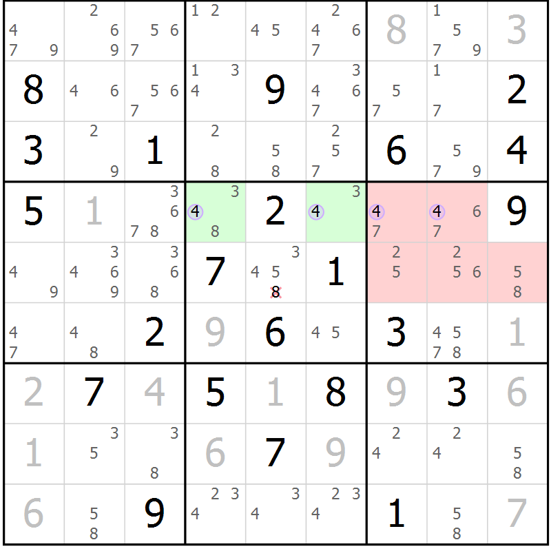 Position des candidats pour la solution de la Gr 17 page 20 du magazine de sudoku Suprême n° 028