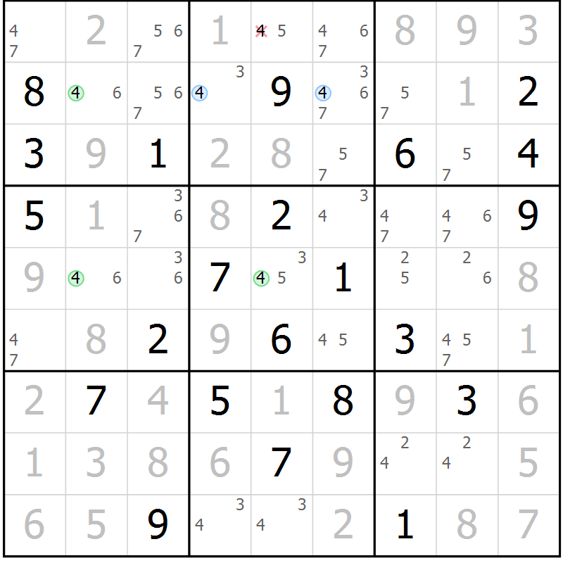 Position des candidats pour la solution de la Gr 17 page 20 du magazine de sudoku Suprême n° 028