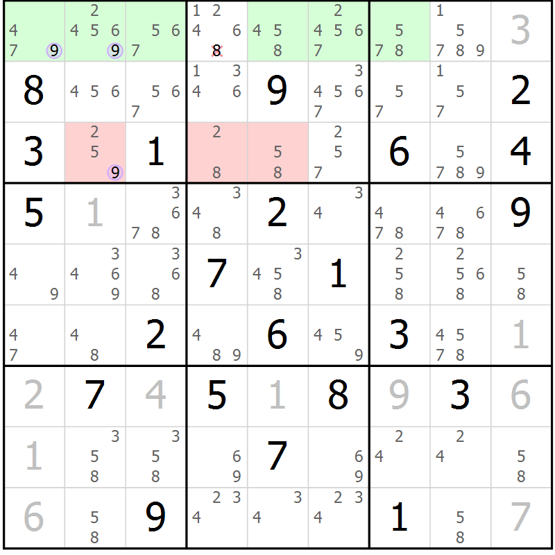 Position des candidats pour la solution de la Gr 17 page 20 du magazine de sudoku Suprême n° 028