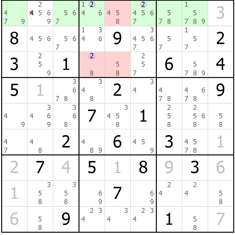 Position des candidats pour la solution de la Gr 17 page 20 du magazine de sudoku Suprême n° 028