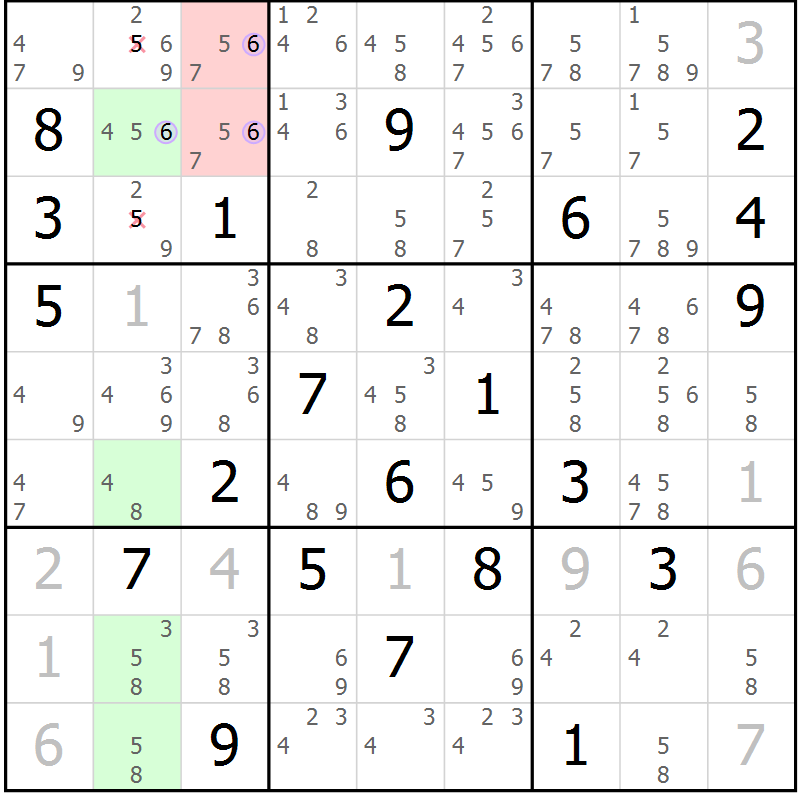 Position des candidats pour la solution de la Gr 17 page 20 du magazine de sudoku Suprême n° 028