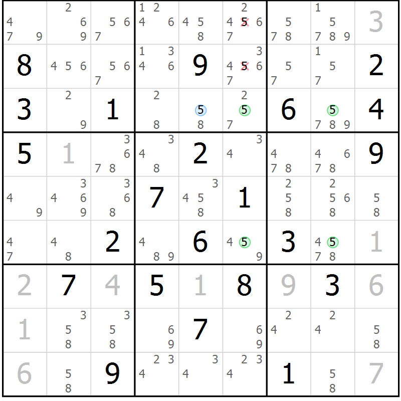 Position des candidats pour la solution de la Gr 17 page 20 du magazine de sudoku Suprême n° 028