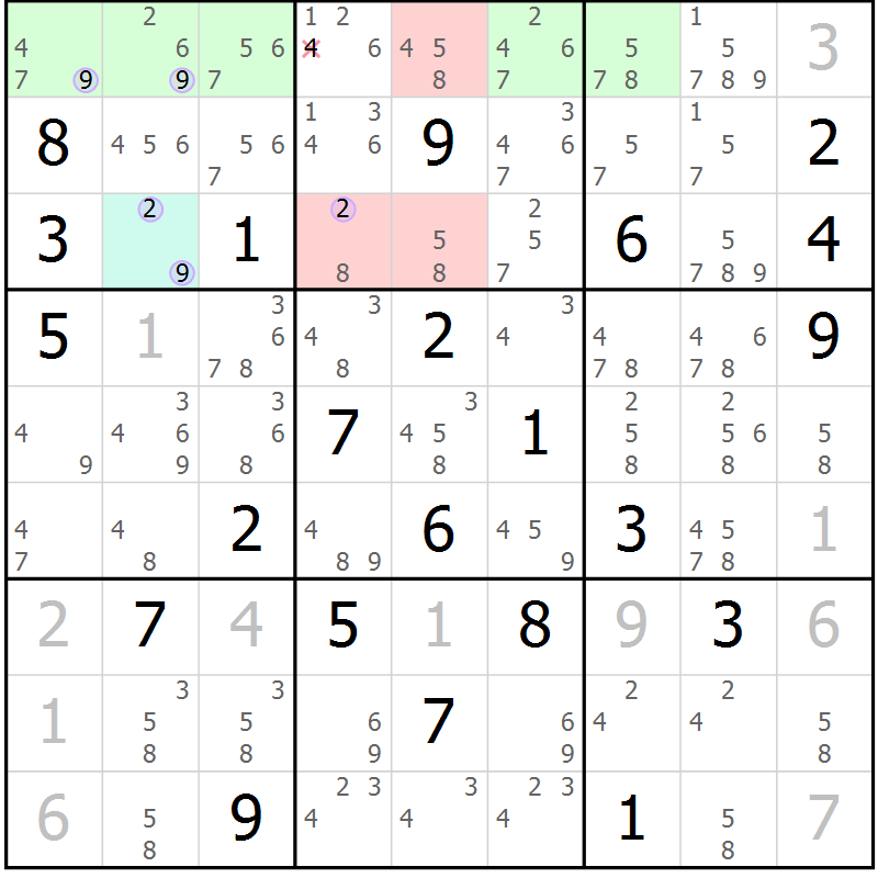 Position des candidats pour la solution de la Gr 17 page 20 du magazine de sudoku Suprême n° 028