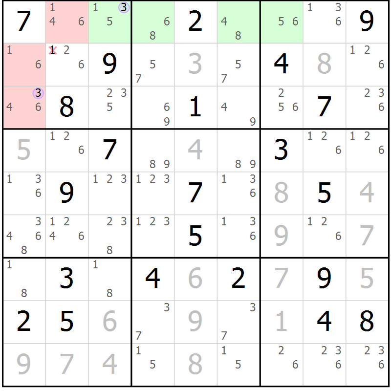 Position des candidats pour la solution de la Gr 18 page 21 du magazine de sudoku Suprême n° 028