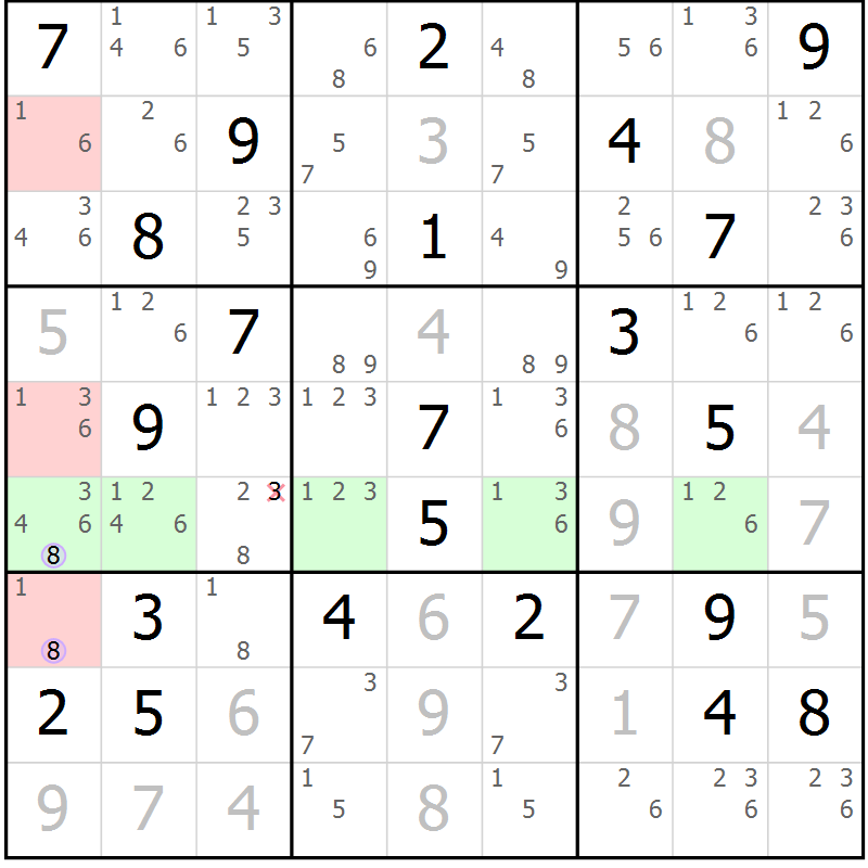 Position des candidats pour la solution de la Gr 18 page 21 du magazine de sudoku Suprême n° 028