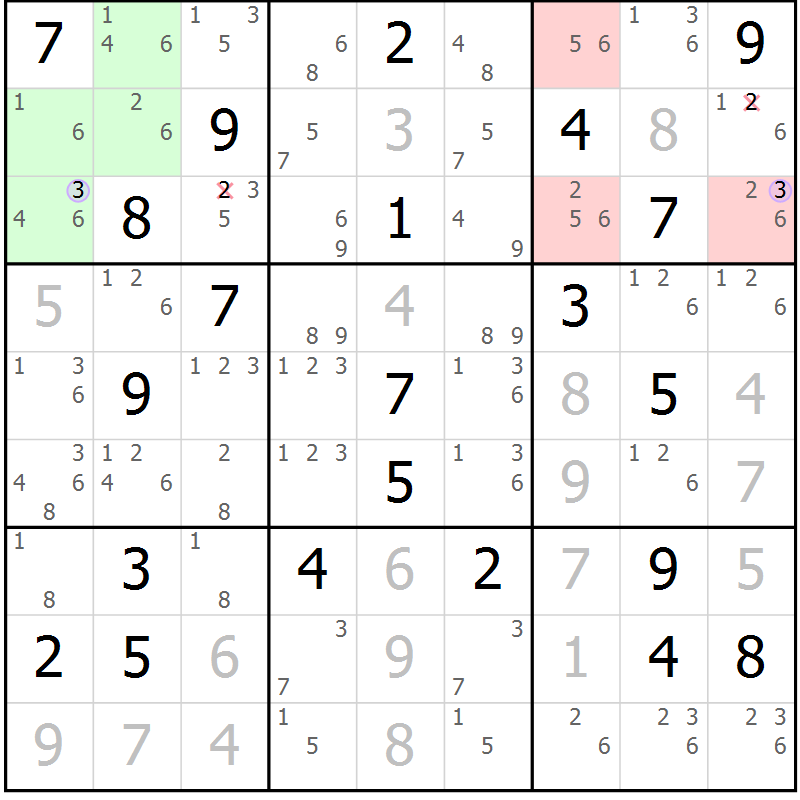 Position des candidats pour la solution de la Gr 18 page 21 du magazine de sudoku Suprême n° 028