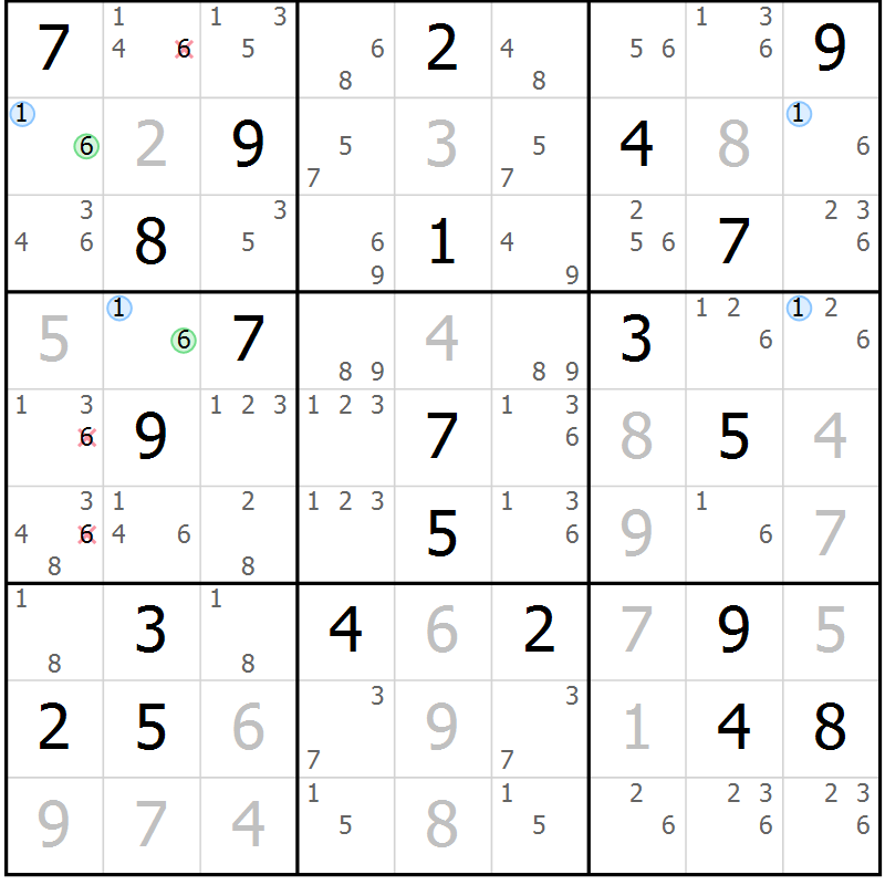 Position des candidats pour la solution de la Gr 18 page 21 du magazine de sudoku Suprême n° 028