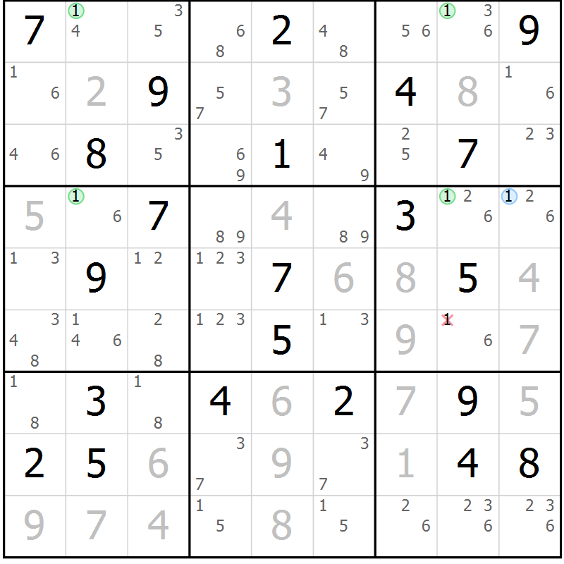 Position des candidats pour la solution de la Gr 18 page 21 du magazine de sudoku Suprême n° 028