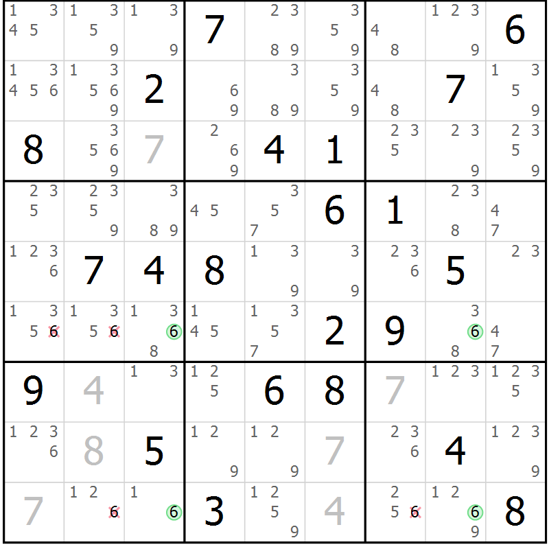 Position des candidats pour la solution de la Gr 19 page 22 du magazine de sudoku Suprême n° 028