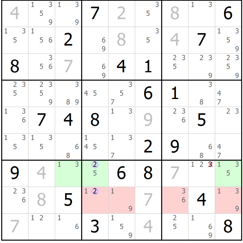 Position des candidats pour la solution de la Gr 19 page 22 du magazine de sudoku Suprême n° 028