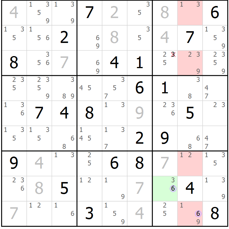 Position des candidats pour la solution de la Gr 19 page 22 du magazine de sudoku Suprême n° 028