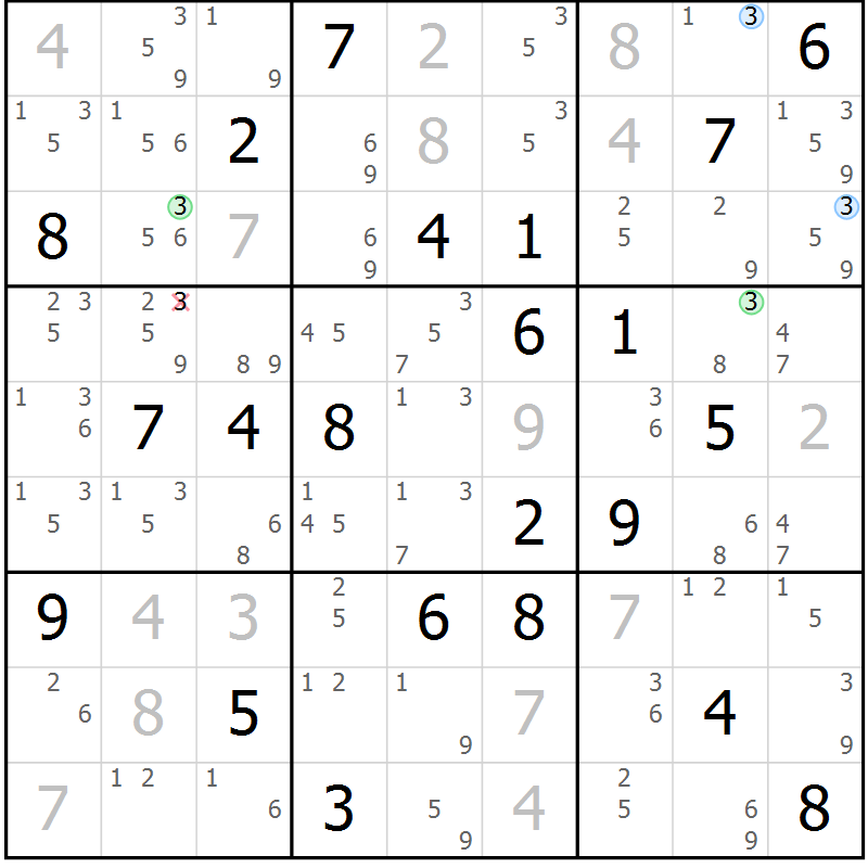 Position des candidats pour la solution de la Gr 19 page 22 du magazine de sudoku Suprême n° 028