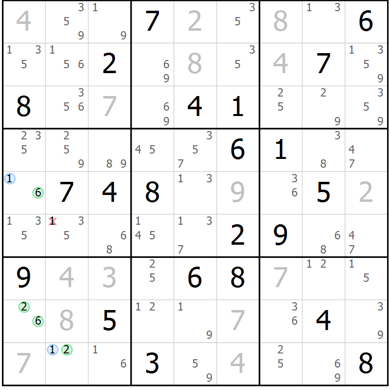 Position des candidats pour la solution de la Gr 19 page 22 du magazine de sudoku Suprême n° 028