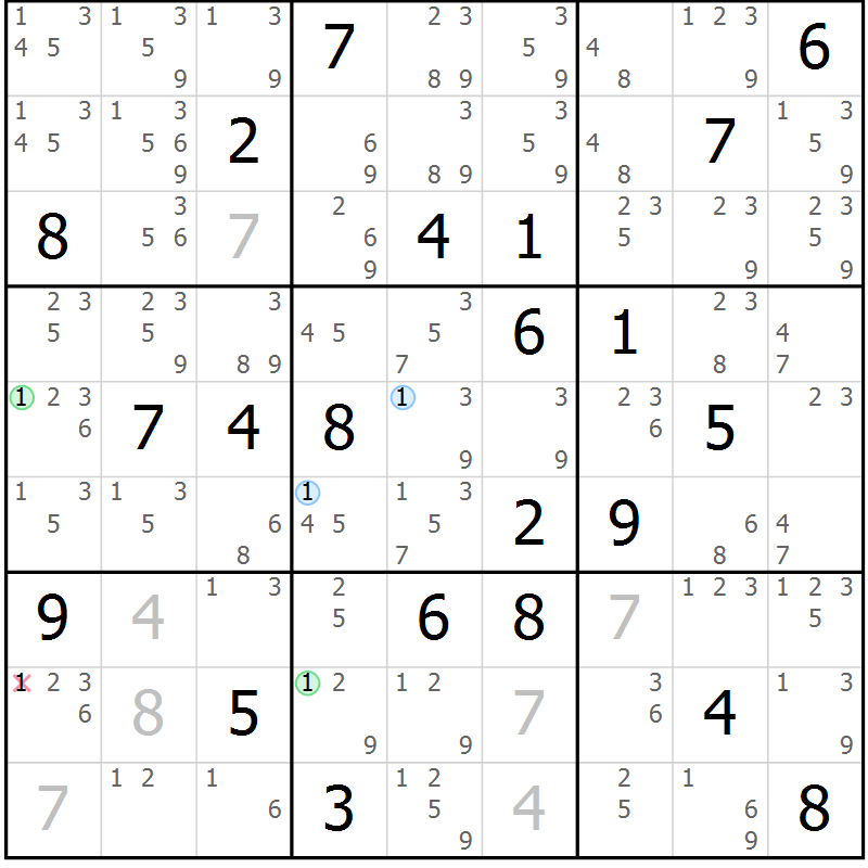 Position des candidats pour la solution de la Gr 19 page 22 du magazine de sudoku Suprême n° 028