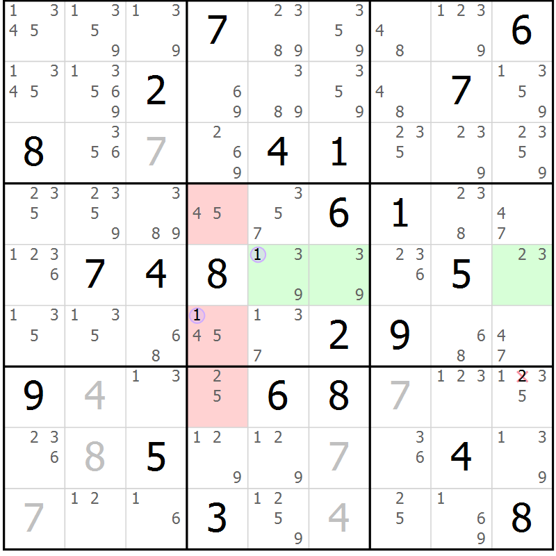 Position des candidats pour la solution de la Gr 19 page 22 du magazine de sudoku Suprême n° 028