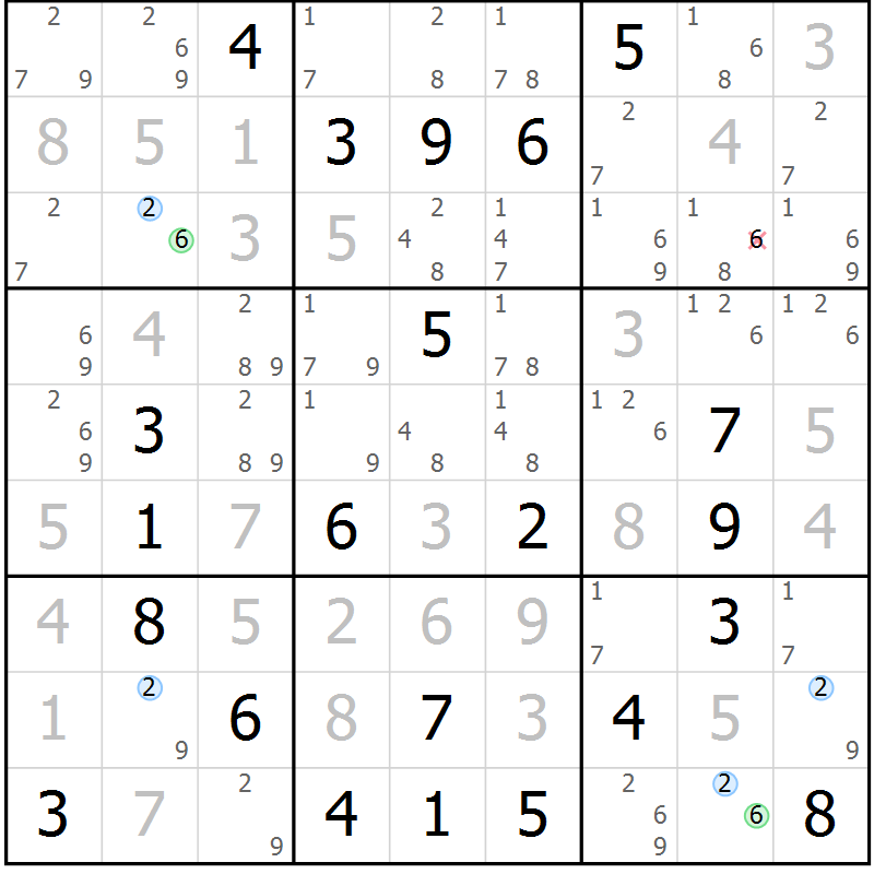 Position des candidats pour la solution de la Gr 2 page 5 du magazine de sudoku Suprême n° 028