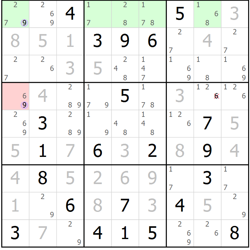 Position des candidats pour la solution de la Gr 2 page 5 du magazine de sudoku Suprême n° 028