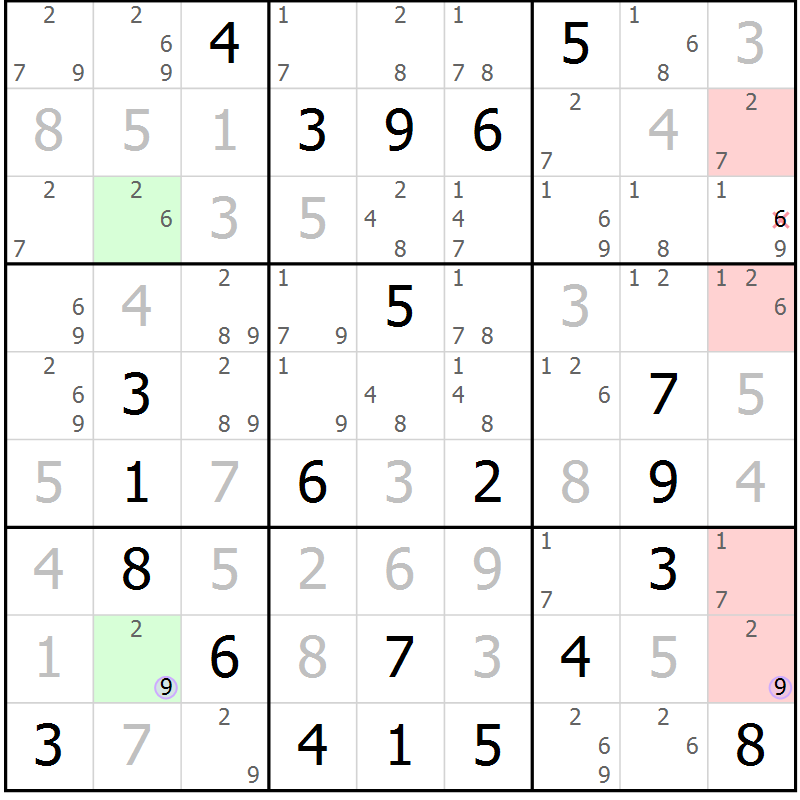Position des candidats pour la solution de la Gr 2 page 5 du magazine de sudoku Suprême n° 028