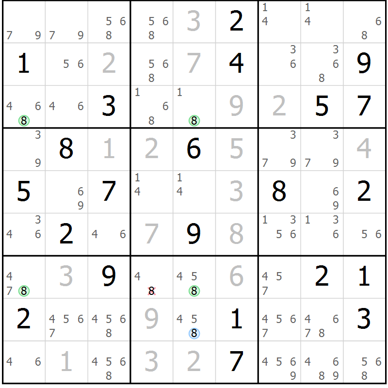Position des candidats pour la solution de la Gr 20 page 23 du magazine de sudoku Suprême n° 028