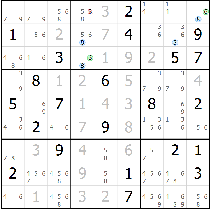 Position des candidats pour la solution de la Gr 20 page 23 du magazine de sudoku Suprême n° 028