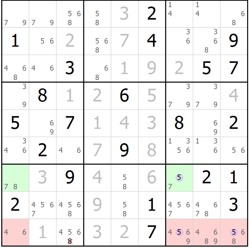 Position des candidats pour la solution de la Gr 20 page 23 du magazine de sudoku Suprême n° 028