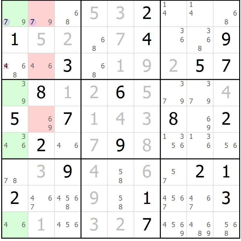 Position des candidats pour la solution de la Gr 20 page 23 du magazine de sudoku Suprême n° 028