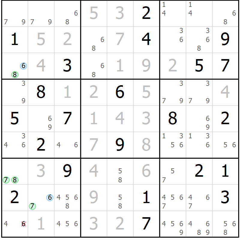 Position des candidats pour la solution de la Gr 20 page 23 du magazine de sudoku Suprême n° 028