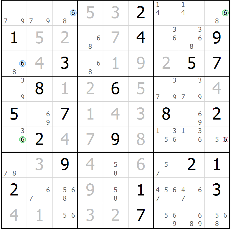 Position des candidats pour la solution de la Gr 20 page 23 du magazine de sudoku Suprême n° 028